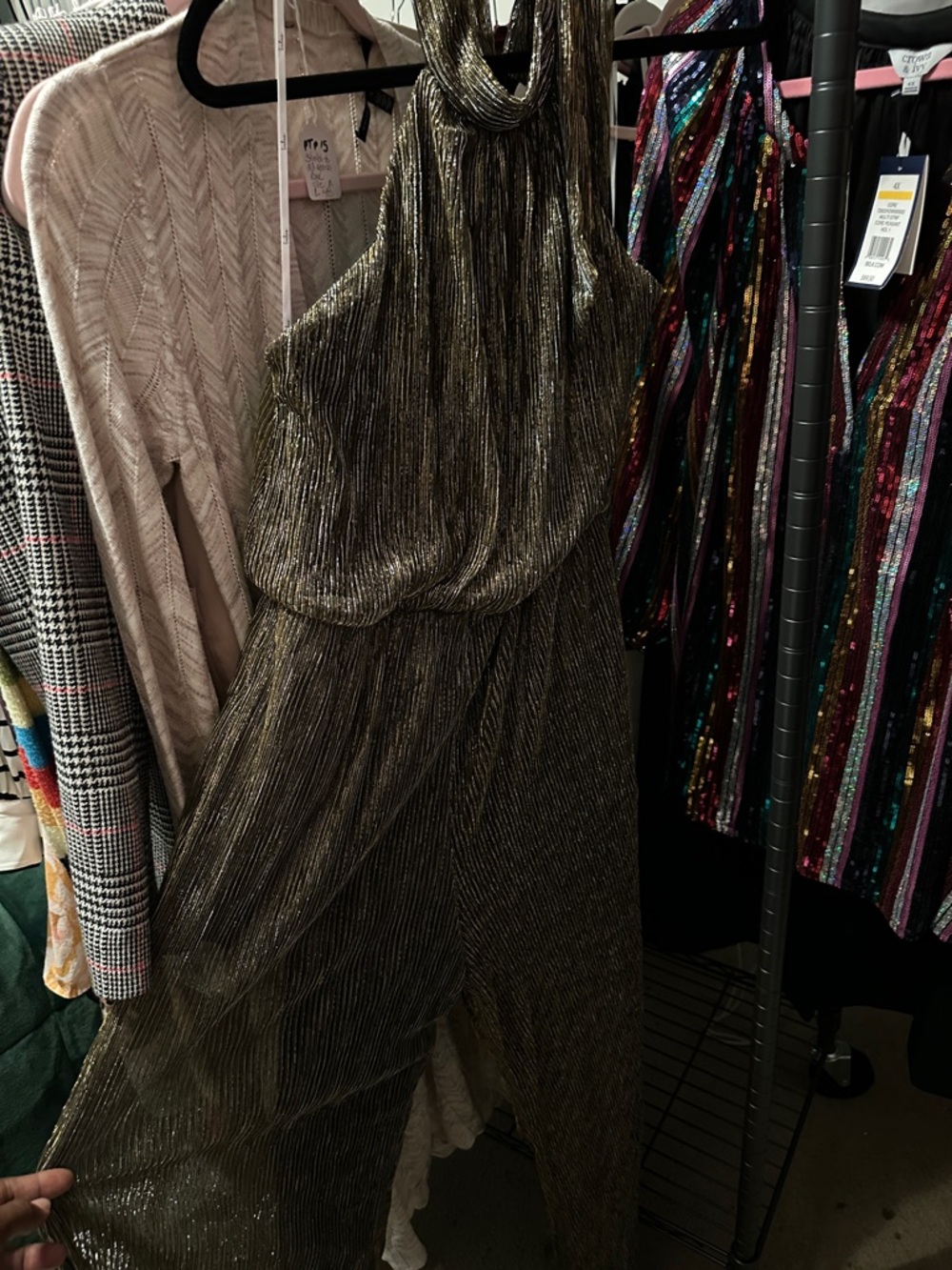 Lulu's One-Shoulder Metallic Gold Jumpsuit